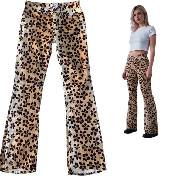 90'S Y2K VINTAGE RARE AUTHENTIC MOSCHINO LEOPARD PRINT JEANS SZ. 26" EUC - Picture 2 of 6